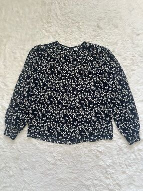 Christian Dior Top Vintage Designer Long Sleeve Blouse Sheer Floral Black Sz 12